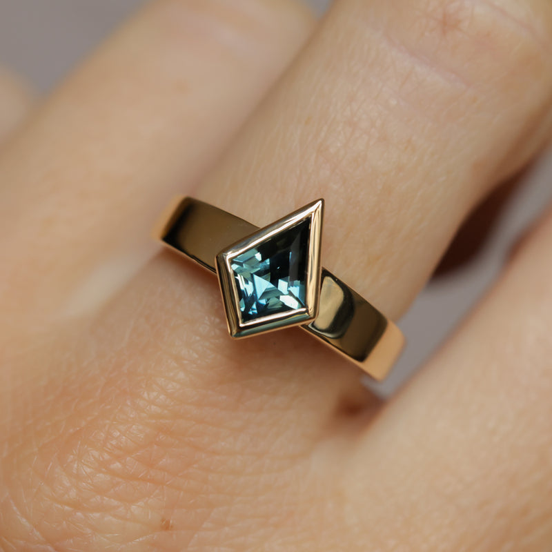 1.27ct Australian Kite Sapphire Bezel Set "Signet" Style Wide Band Solitaire in 14k Yellow Gold