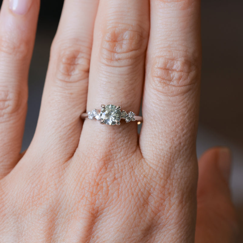 1.12ct Round Silvery Light Blue Montana Sapphire and Diamond Starry Night Low Profile Solitaire in 14k White Gold