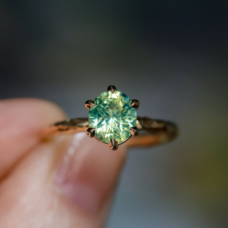 2.0ct Oval Untreated Green Parti Madagascar Sapphire Six Prong Evergreen Solitaire in 14k Yellow Gold