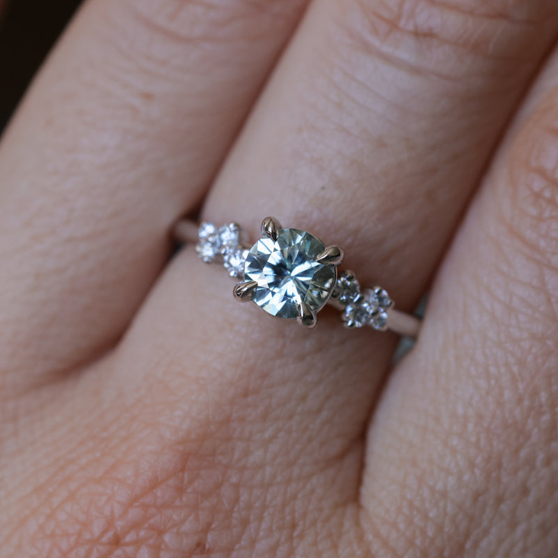 1.12ct Round Silvery Light Blue Montana Sapphire and Diamond Starry Night Low Profile Solitaire in 14k White Gold