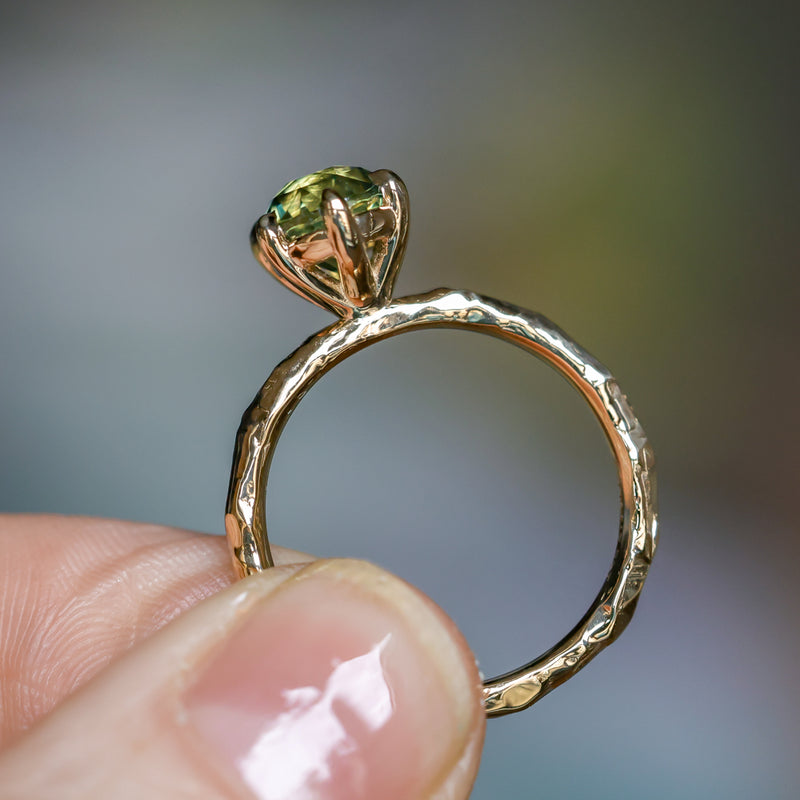 2.0ct Oval Untreated Green Parti Madagascar Sapphire Six Prong Evergreen Solitaire in 14k Yellow Gold