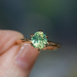 2.0ct Oval Untreated Green Parti Madagascar Sapphire Six Prong Evergreen Solitaire in 14k Yellow Gold