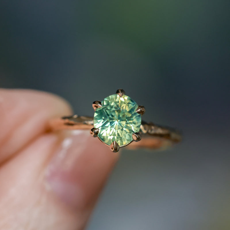 2.0ct Oval Untreated Green Parti Madagascar Sapphire Six Prong Evergreen Solitaire in 14k Yellow Gold