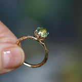 2.0ct Oval Untreated Green Parti Madagascar Sapphire Six Prong Evergreen Solitaire in 14k Yellow Gold