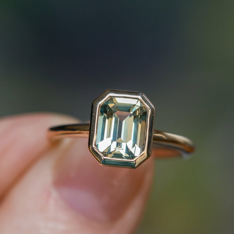 2.60ct Multicolor Emerald Cut Sapphire Low Profile Bezel Ring in 14k Yellow Gold