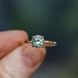 1.44ct Round Precision Cut Montana Sapphire Flat Band 4 Prong Solitaire Evergreen Ring in 14k Yellow Gold