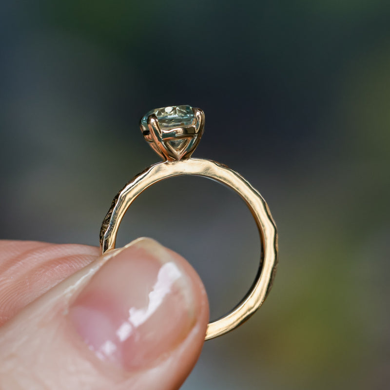 1.44ct Round Precision Cut Montana Sapphire Flat Band 4 Prong Solitaire Evergreen Ring in 14k Yellow Gold