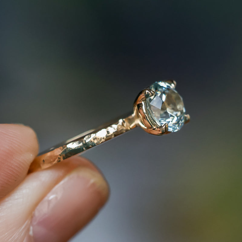 1.44ct Round Precision Cut Montana Sapphire Flat Band 4 Prong Solitaire Evergreen Ring in 14k Yellow Gold