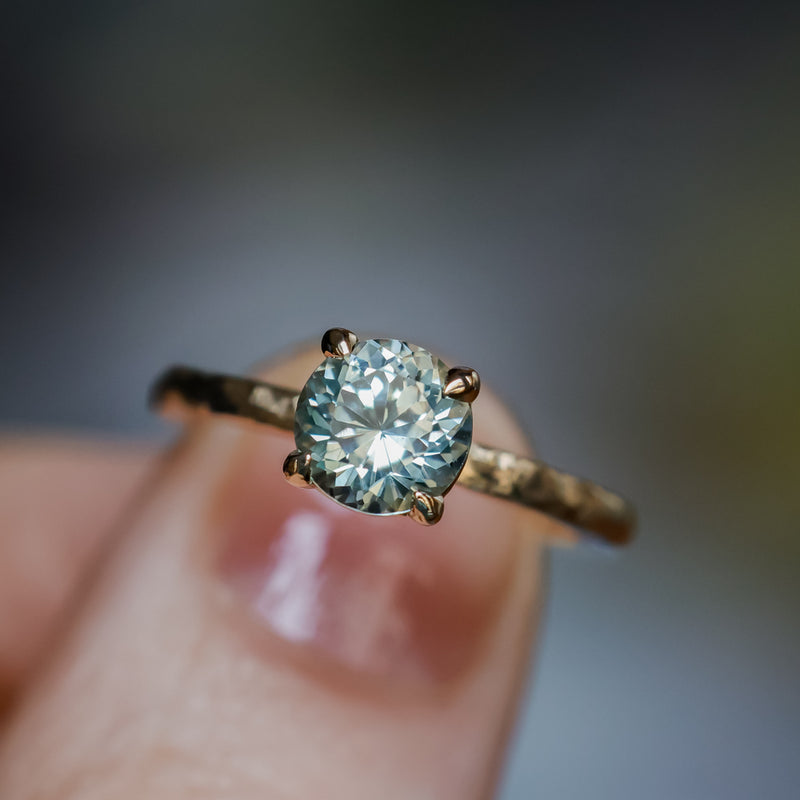 1.44ct Round Precision Cut Montana Sapphire Flat Band 4 Prong Solitaire Evergreen Ring in 14k Yellow Gold