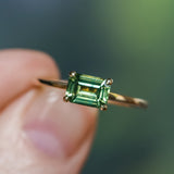 1.20ct Untreated Australian Emerald Cut Parti Sapphire Low Profile 4 Prong East-West Solitaire in 14k Yellow Gold