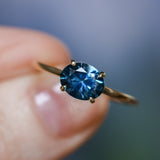 1.42ct Oval Blue Montana Sapphire Low Profile 4 Prong East-West Solitaire in 14k Yellow Gold