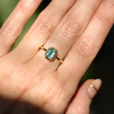 1.26ct Australian Untreated Emerald Cut Caribbean Teal Sapphire Low Profile Bezel Ring in 14k Yellow Gold