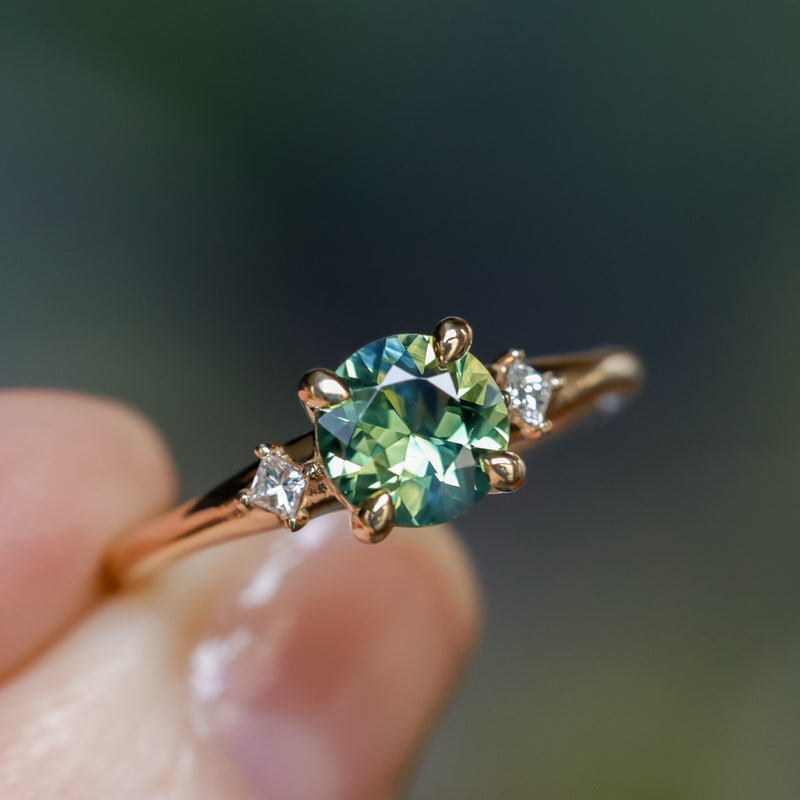 1.15ct Untreated Australian Parti Sapphire and Princess Cut Diamond Rapids Low Profile Ring in 14k Yellow Gold