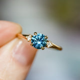 1.14ct Round Deep Blue Montana Sapphire and Princess Cut Diamond Rapids Low Profile Ring in 14k Yellow Gold