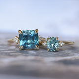 5.53ct Radant Cut Untreated Montana Sapphire and Princess Cut Diamond Rapids Low Profile Ring in 14k Yellow Gold
