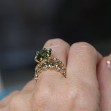 4.23ct Round Teal Green Sapphire Low Profile Wandering Vine Split Shank Six Prong Solitaire in 14k Yellow Gold