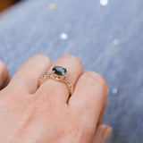 1.98ct Round Untreated Deep Parti Teal Sapphire Twisted Vine Split Shank Solitaire in 14k Yellow Gold with Diamonds