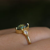 1.87ct Parti Australian Fantasy Cut Sapphire and White Australian Kite Sapphire Antique Milgrain Three Stone Low Profile Ring in 18k Yellow Gold