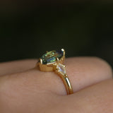 1.87ct Parti Australian Fantasy Cut Sapphire and White Australian Kite Sapphire Antique Milgrain Three Stone Low Profile Ring in 18k Yellow Gold