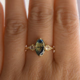1.87ct Parti Australian Fantasy Cut Sapphire and White Australian Kite Sapphire Antique Milgrain Three Stone Low Profile Ring in 18k Yellow Gold