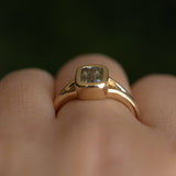 1.36ct Unique Cushion Cut Grey Champagne Diamond Split Shank Bezel Set Ring in 14k Yellow Gold