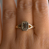 1.36ct Unique Cushion Cut Grey Champagne Diamond Split Shank Bezel Set Ring in 14k Yellow Gold