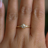 0.68ct Antique Old Mine Cut Diamond and Princess Cut Diamond Rapids Low Profile Ring in 18k Yellow Gold