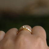 0.68ct Antique Old Mine Cut Diamond and Princess Cut Diamond Rapids Low Profile Ring in 18k Yellow Gold