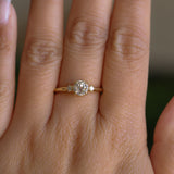 0.68ct Antique Old Mine Cut Diamond and Princess Cut Diamond Rapids Low Profile Ring in 18k Yellow Gold