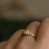 0.68ct Antique Old Mine Cut Diamond and Princess Cut Diamond Rapids Low Profile Ring in 18k Yellow Gold