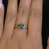 1.65ct Cushion Cut Untreated Madagascar Parti Sapphire and Light Blue Sapphire Low Profile East-West Ring in 14k Yellow Gold