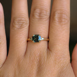 1.65ct Cushion Cut Untreated Madagascar Parti Sapphire and Light Blue Sapphire Low Profile East-West Ring in 14k Yellow Gold