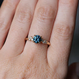 1.16ct Round Blue and Midnight Purple Montana Sapphire and Diamond Starry Night Low Profile Solitaire in 14k Yellow Gold