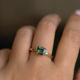 1.65ct Cushion Cut Untreated Madagascar Parti Sapphire and Light Blue Sapphire Low Profile East-West Ring in 14k Yellow Gold