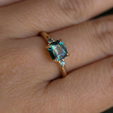 1.65ct Cushion Cut Untreated Madagascar Parti Sapphire and Light Blue Sapphire Low Profile East-West Ring in 14k Yellow Gold