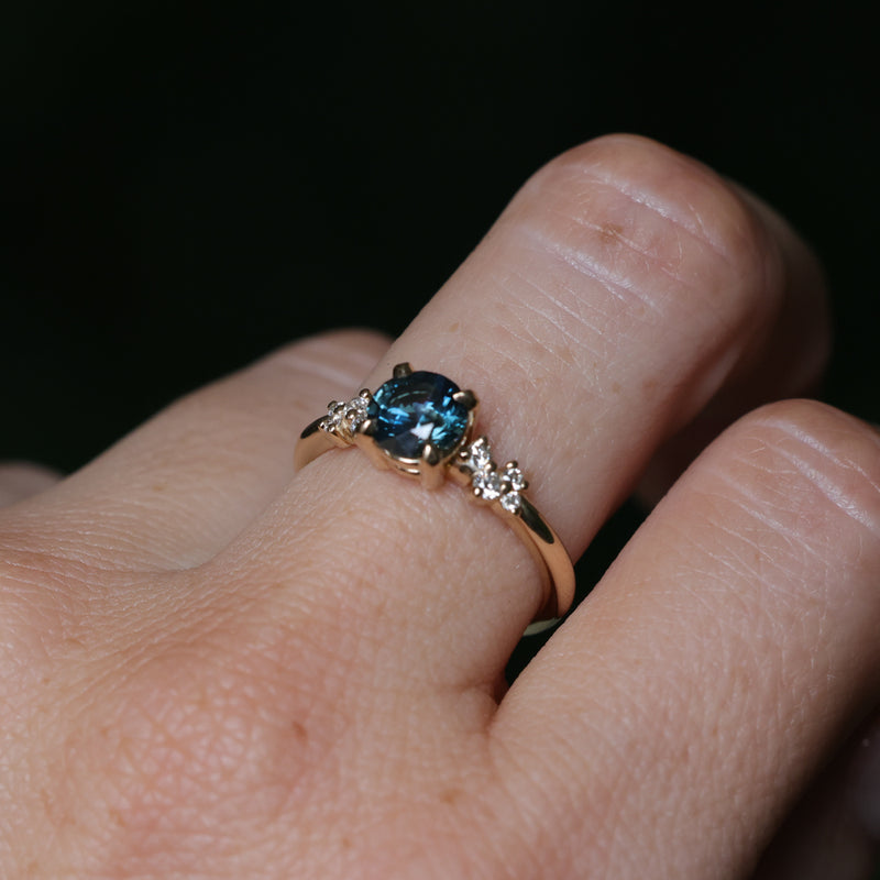 1.16ct Round Blue and Midnight Purple Montana Sapphire and Diamond Starry Night Low Profile Solitaire in 14k Yellow Gold