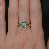 1.26ct Australian Untreated Emerald Cut Caribbean Teal Sapphire Low Profile Bezel Ring in 14k Yellow Gold