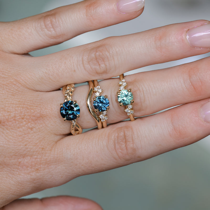 1.16ct Round Blue and Midnight Purple Montana Sapphire and Diamond Starry Night Low Profile Solitaire in 14k Yellow Gold