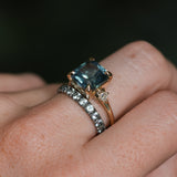 5.53ct Radant Cut Untreated Montana Sapphire and Princess Cut Diamond Rapids Low Profile Ring in 14k Yellow Gold