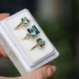 5.53ct Radant Cut Untreated Montana Sapphire and Princess Cut Diamond Rapids Low Profile Ring in 14k Yellow Gold