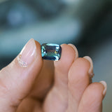 4.09CT ELONGATED CUSHION MADAGASCAR SAPPHIRE, MEDIUM TEAL GREEN, 10.28X8.09X5.01MM - APPRAISED STONE