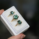 4.23ct Round Teal Green Sapphire Low Profile Wandering Vine Split Shank Six Prong Solitaire in 14k Yellow Gold
