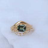 1.65ct Emerald Cut Color Shifting Madagascar Sapphire Prong Set Ripple Contour Solitaire in 14k Yellow Gold