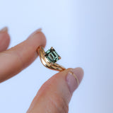 1.65ct Emerald Cut Color Shifting Madagascar Sapphire Prong Set Ripple Contour Solitaire in 14k Yellow Gold