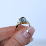 3.38ct Untreated Montana Sapphire Cushion Cut Marquise Diamond Cluster Ring in 18k Yellow Gold