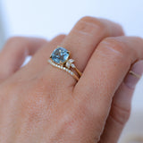 3.38ct Untreated Montana Sapphire Cushion Cut Marquise Diamond Cluster Ring in 18k Yellow Gold