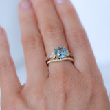 3.38ct Untreated Montana Sapphire Cushion Cut Marquise Diamond Cluster Ring in 18k Yellow Gold
