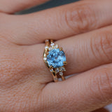 3.38ct Untreated Montana Sapphire Cushion Cut Marquise Diamond Cluster Ring in 18k Yellow Gold