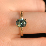 1.74ct Oval Untreated Blue Madagascar Sapphire Four Prong Evergreen Solitaire in 14k Yellow Gold