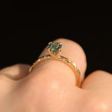0.90ct Fancy Precision Teal Montana Sapphire Evergreen Carved 4 Prong Solitaire in 14k Yellow Gold